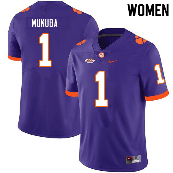 Women #1 Andrew Mukuba Clemson Tigers College Football Jerseys Sale-Purple